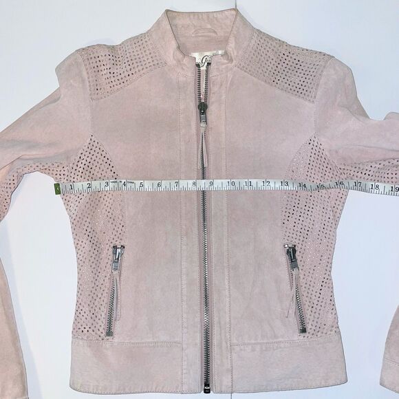 Guess Vintage Pink Suede Zip Up Motocycle Bomber Jacket Perforated Detail Y2K XS - Picture 8 of 14